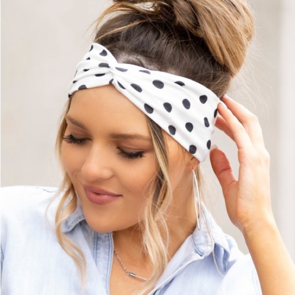 Polka Dot Twist Headband | Stretch Jersey Knit Hair Wrap